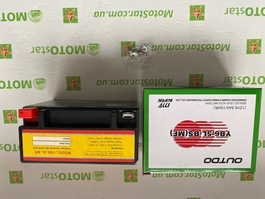 Акумулятор OUTDO YB6.5L-BS (MF) 12V, 6.5 Аh, 137х65х100 мм (YTX6.5L-BS, MG6.5L)