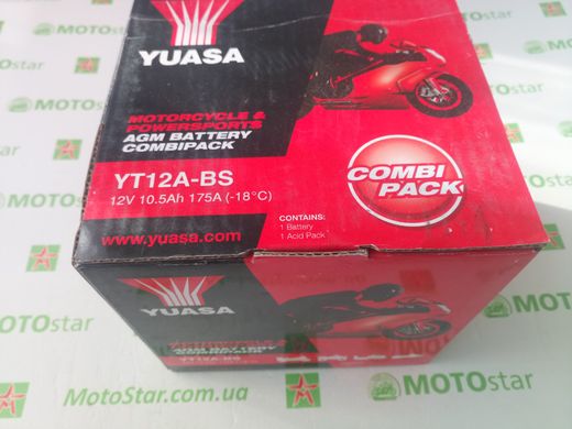 YUASA YT12A-BS Мото аккумулятор 10 А/ч, 175 А, (+/-), 150х87х105 мм