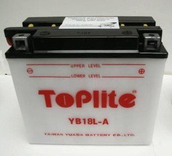Мотоакумулятор TOPLITE YB18L-A 12V, 18Ah, д. 182, ш. 92, в.164, обсяг 1,2, вага 5,7 кг, без електроліту