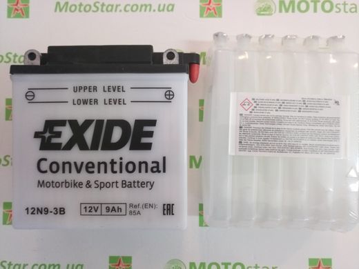 EXIDE 12N9-3B Аккумулятор 9 А/ч, 85 А, (-/+), 135х75х139 мм