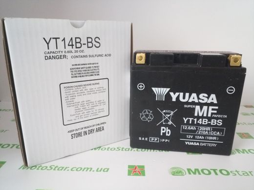 YUASA YT14B-BS Мото аккумулятор 12 А/ч, 210 А, (+/-), 150х70х145 мм