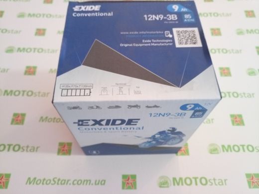 EXIDE 12N9-3B Аккумулятор 9 А/ч, 85 А, (-/+), 135х75х139 мм