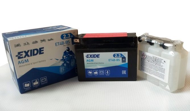 EXIDE ET4B-BS / YT4B-BS Мото аккумулятор 2,3 А/ч, 30 А, (-/+), 113х38х85 мм