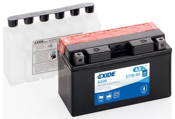 EXIDE ET7B-BS / YT7B-BS Мото аккумулятор 6,5 А/ч, 85 А, (+/-), 150х65х93 мм