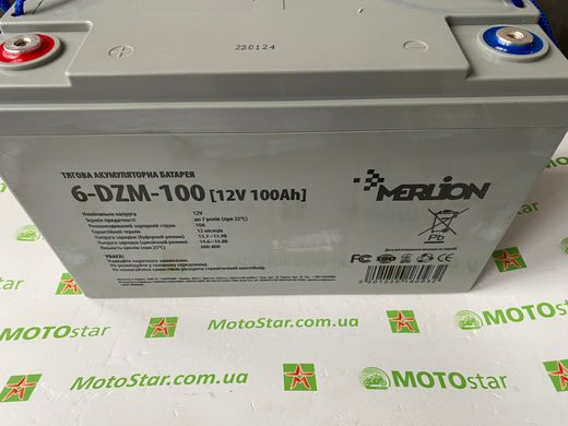 Тяговая аккумуляторная батарея AGM MERLION 6-DZM-100, 12V 100Ah. клема М8 ( 330x175x220 мм). Q1