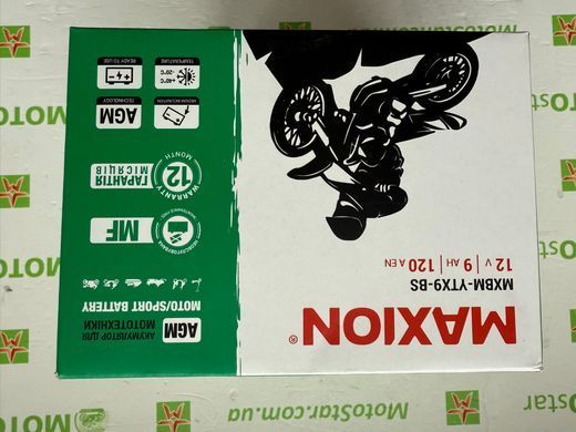 Акумулятор Maxion MXBM-YTX9-BS 12V, 9Ah, 120А EN, AGM moto/sport +/- 150x87x105 мм