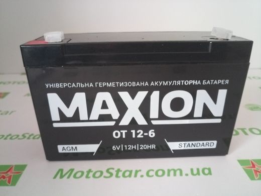 Промисловий акумулятор MAXION OT12-6 AGM 6V 12Ah L+ (левый +) 6-12