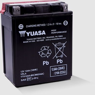 YUASA YTX14AH-BS Мото аккумулятор 12 А/ч, 210 А, (+/-), 134х89х164 мм