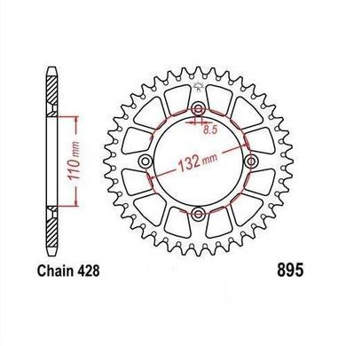 JT JTA895.49BLK - Звезда задняя легкосплавная KTM SX 85 '04-'18, 105 XC '07-'11