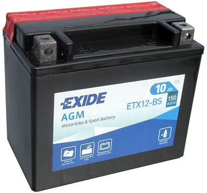 EXIDE YTX12-BS Акумулятор 10 А/ч, 150 А (+/-), 150х87х130 мм