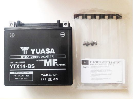 YUASA YTX14-BS Мото аккумулятор 12 А/ч, 200 А, (+/-), 150x87x145 мм