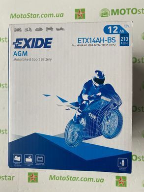 EXIDE ETX14AH-BS / YTX14AH-BS Акумулятор 12 А/ч, 135 А, (+/-), 134х89х166 мм