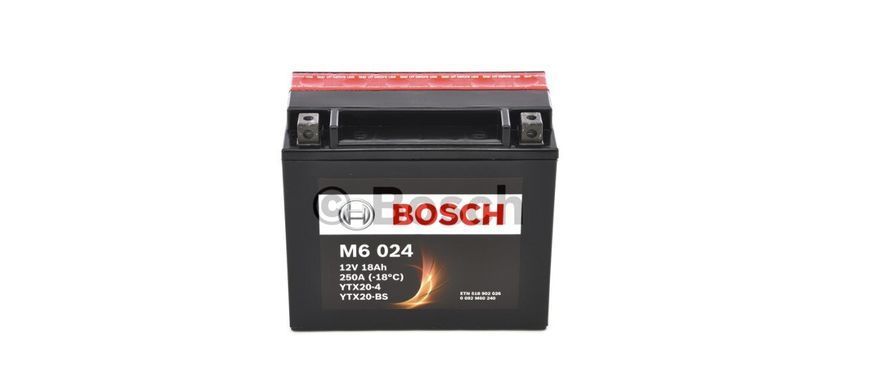 Мото аккумулятор YTX20-BS, YTX20-4, BOSCH 0092M60240, M6 AGM, 12V 18AH 250A