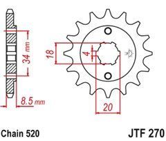 JTF270,14 Передня зірочка HONDA CA 125 '95-01', CB/CBX/CM/CMX 250 '83-16'