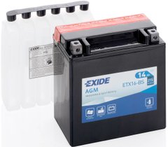 EXIDE ETX16-BS / YTX16-BS Мото аккумулятор 14 А/ч, 215 А, (+/-), 150х87х161 мм