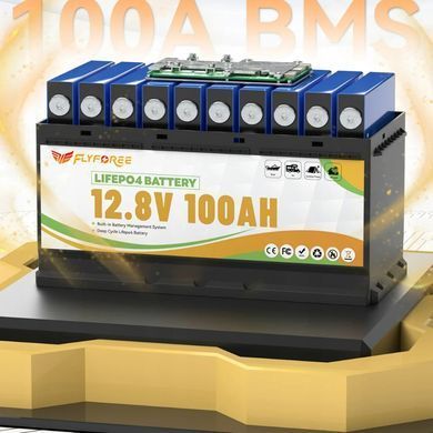Аккумулятор FLYFOREE LiFePO4 12V/100AH (1280W*h), Smart BMS, Bluetooth APP, (літій-залізо-фосфатний акумулятор для ДБЖ (UPS))