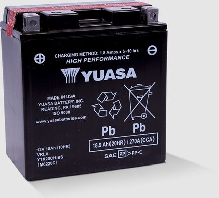 YUASA YTX20CH-BS Мото аккумулятор 18 А/ч, 270 А, (+/-), 150х87х161 мм