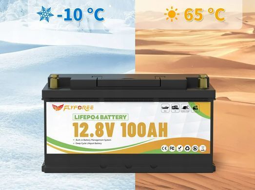 Аккумулятор FLYFOREE LiFePO4 12V/100AH (1280W*h), Smart BMS, Bluetooth APP, (літій-залізо-фосфатний акумулятор для ДБЖ (UPS))