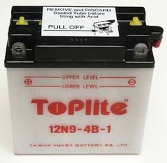Мотоакумулятор TOPLITE 12N9-4B-1 12V,9Ah,д. 135, ш. 75, в.140, объем 0,6, вес 3,2 кг,без электролита