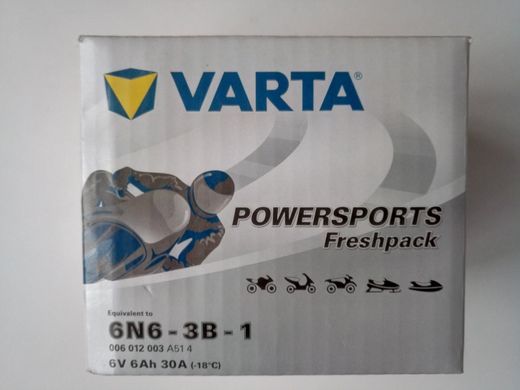 VARTA 6N6-3B-1 Powersports Аккумулятор 6 А/ч, 30 А, 6 В, (-/+), 100х57х110 мм