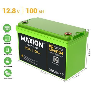 Акумулятор MAXION LiFePO4 MXLFP-12-100 12V, 100Ah, 1280W*h, (літій-залізо-фосфатний акумулятор для ДБЖ (UPS))