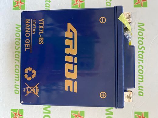 Аккумулятор YTX7L-BS 4RIDE Nano GEL 12В 7Ah 120А P+ 113x69x130мм, вес 2,42кг