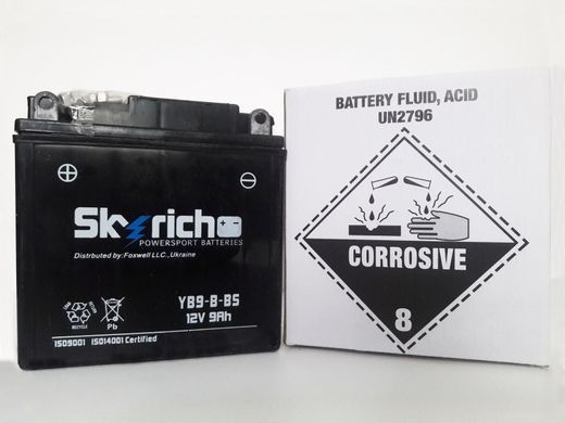 Аккумулятор  Skyrich YB9-B-BS 12V, 9Ah, 85 А, (+/-), 135x75x135 мм, (YB9-B)