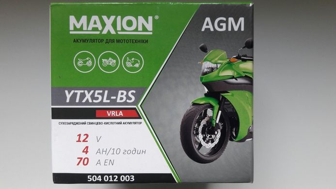 YTX5L-BS MAXION Мото аккумулятор, 12V, 4Ah, -/+, 113x70x105 мм