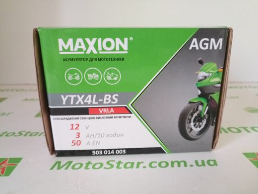 YTX4L-BS MAXION Мото акумулятор, 12V, 4Ah, 113x70x85 мм