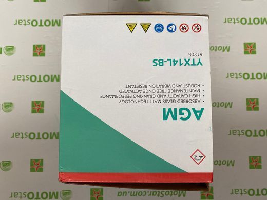 Мотоакумулятор LP AGM MB YTX14L-BS 12V, 12Ah, д. 150, ш. 87, в.146, електроліт в к-ті, вага 3,6 кг