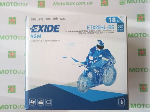 EXIDE YTX20HL-BS Акумулятор 18 А/ч, 270 А, 175х87х155 мм