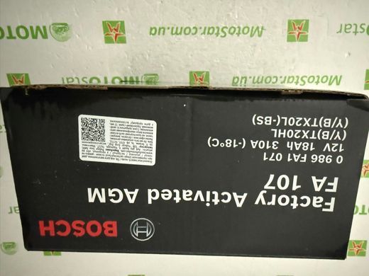 Акумулятор BOSCH TX20HL,TX20L-BS 0 986 FA1 071 18Аh, 310 А, (-/+), 176x89x154 мм Factory Activated AGM