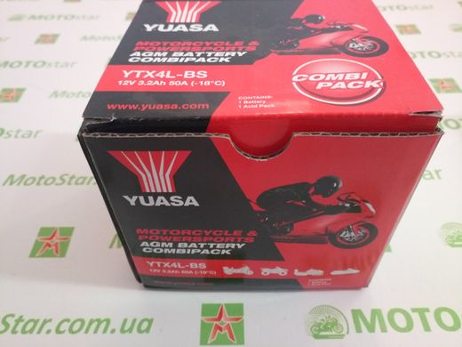 YUASA YTX4L-BS Мото аккумулятор 3 А/ч, 50 А, (-/+), 114х71х86 мм