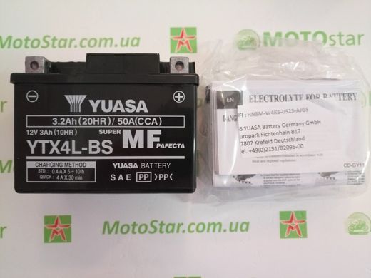 YUASA YTX4L-BS Акумулятор 3 А/ч, 50 А, (-/+), 114х71х86 мм