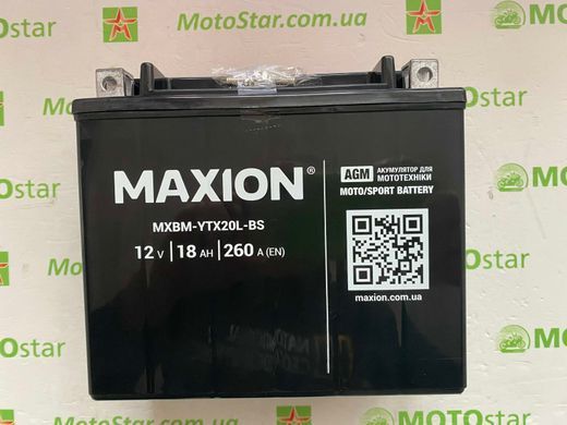 Аккумулятор Maxion AGM MXBM-YTX20L-BS 12V, 18ah, 260А, -/+