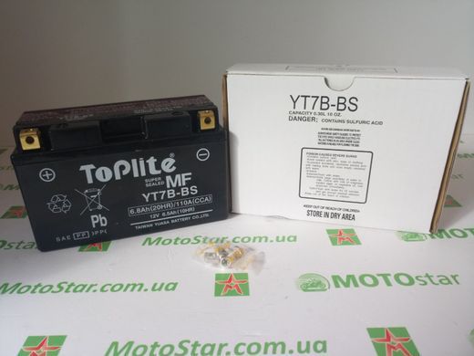 Мотоакумулятор TOPLITE YT7B-BS 12V,6,5Ah,д. 150, ш. 65, в.94, электролит в к-те, вес 2,7 кг