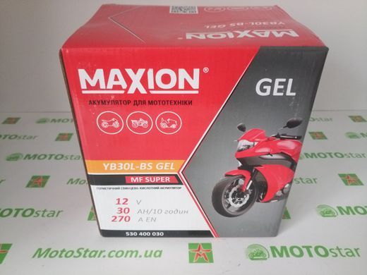 YB30L-BS MAXION (GEL) YTX30L-BS Мото аккумулятор гелевый, 12V, 30Ah , 166x126x176 мм