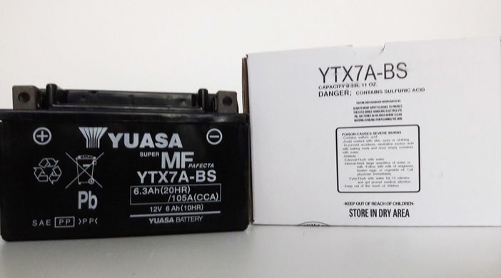 YUASA YTX7A-BS Мото аккумулятор 6 А/ч, 105 А, (+/-), 150х87х94 мм