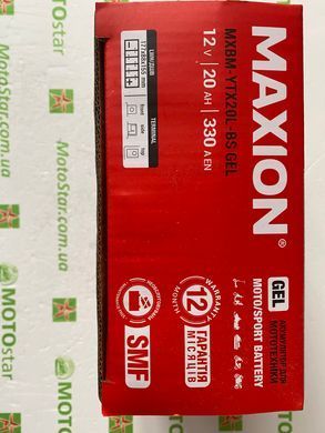 Мото аккумулятор Maxion MXBM-YTX20L-BS GEL 12V, 20 A/ч, 330 A, (-/+), 175x87x155 мм (YTX20L-BS, YTX20HL-BS)