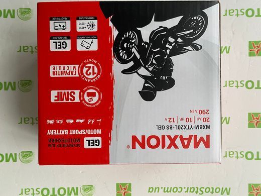 Мото аккумулятор Maxion MXBM-YTX20L-BS GEL 12V, 20 A/ч, 330 A, (-/+), 175x87x155 мм (YTX20L-BS, YTX20HL-BS)