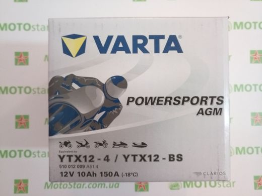 VARTA YTX12-BS (YTX12-4) Powersports AGM Аккумулятор 10 А/ч, 150 А, (+/-), 152х88х131 мм
