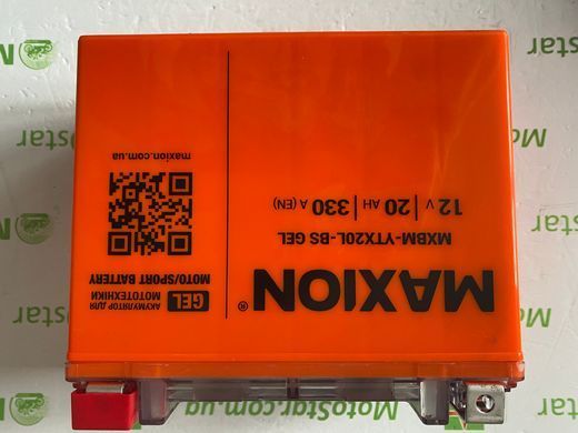 Мото аккумулятор Maxion MXBM-YTX20L-BS GEL 12V, 20 A/ч, 330 A, (-/+), 175x87x155 мм (YTX20L-BS, YTX20HL-BS)