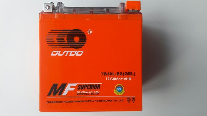 OUTDO YB30L-BS (YTX30L-BS) Аккумулятор 30 А/ч, 385 А, (-/+), 166х126х175 мм