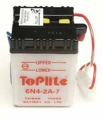 Мотоакумулятор TOPLITE 6N4-2A-7 6V,4Ah,д. 71, ш. 71, в.96, объем 0,2, вес 0,9 кг,без электролита
