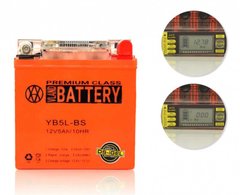 Аккумулятор YB5L-BS (YB5L-B) VLAND гелевый 12V 5A, с цифровым вольтметром 119x60x129 мм