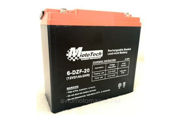 Тяговий акумулятор MotoTech 6-DZM-20 12V 20Ah M4 181х77х167 мм вага 6,5 кг