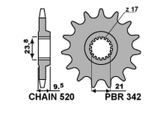 PBR 342 12 18NC HONDA CR 250 '88-'07, CRF 450R/X '02-'15 (JTF284.12) (цепь 520)