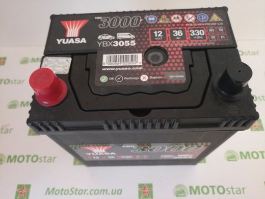 Yuasa 12V 36Ah SMF Battery Japan YBX3055, 330А L + 187x127x223 Акумулятор