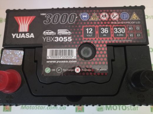 Yuasa 12V 36Ah SMF Battery Japan YBX3055, 330А L + 187x127x223 Акумулятор
