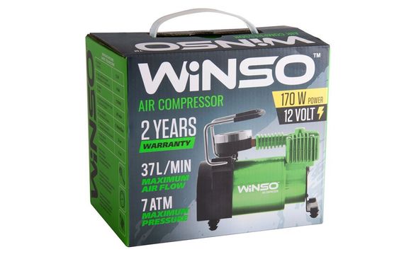 Компрессор автомобильный WINSO 7 Атм, 37 л/мин., 170 Вт, кабель 3 м., Шланг 1 м., метал. накладка